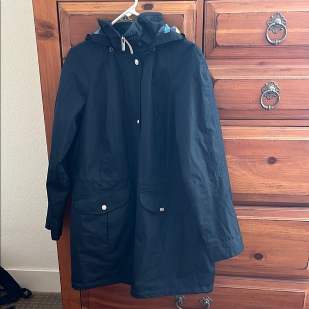 Fleet Street Women's Blue and Green Hooded Raincoat Jacket Size Medium